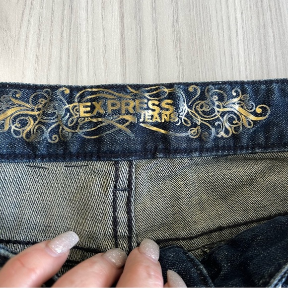 EUC! EXPRESS Embellished Sequin Beaded Raw Hem Cut Off Dark Blue Shorts Size 2 - Picture 3 of 8